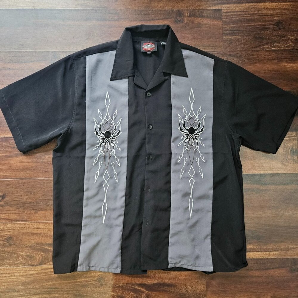 Dragonfly Roadhouse Shirt Mens XL Black Gray Short Sleeve Spider embroidered